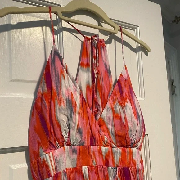 Athleta Ikat Print Georgia Dress S Pink Coral Purple White Built in Bra - Picture 3 of 4